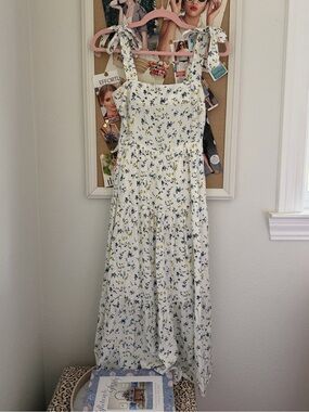 White Floral Tie-Strap Midi Dress